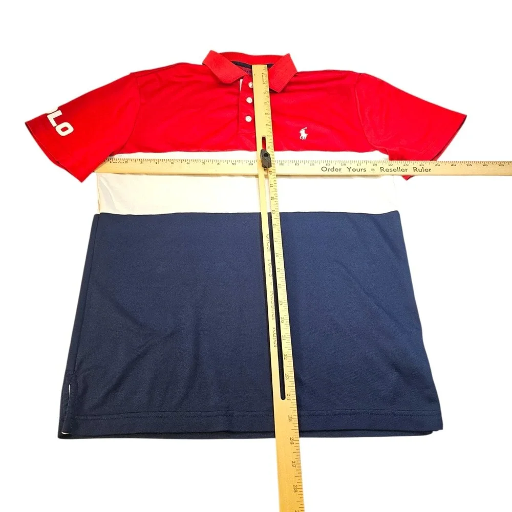 Polo Ralph Lauren Performance Men's Polo Shirt S Red White Navy Blue Colorblock